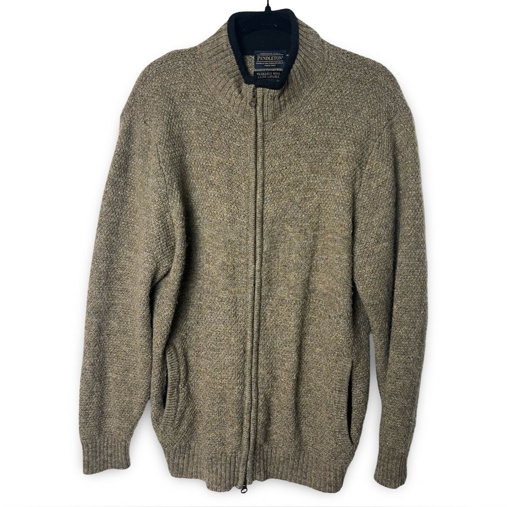 PENDLETON – Men’s Shetland Wool Full Zip Sweater Jacket Fleece Pockets Sz. L‎